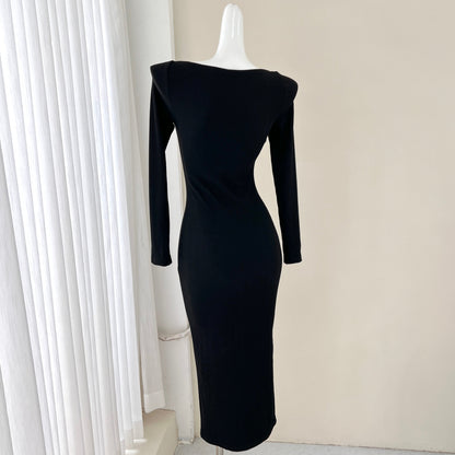 Elegante vestido negro de manga larga, vestido de cumpleaños ED01184