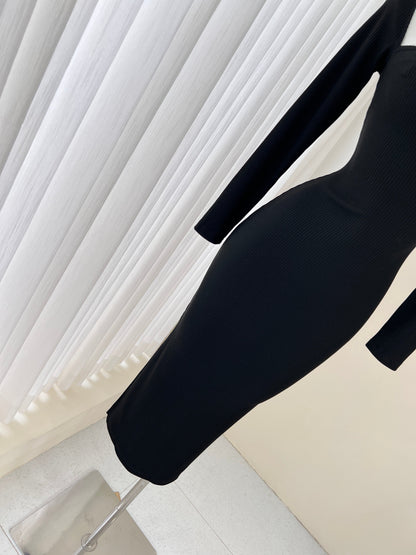 Elegante vestido negro de manga larga, vestido de cumpleaños ED01184