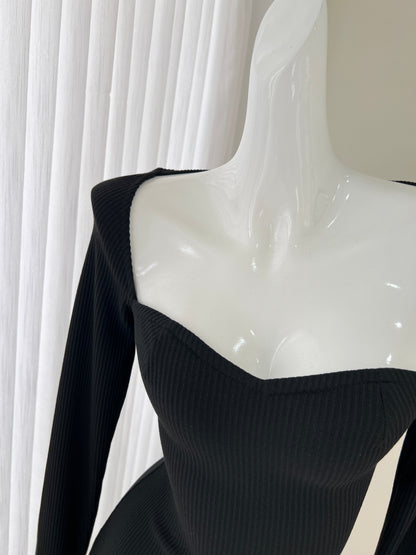 Elegante vestido negro de manga larga, vestido de cumpleaños ED01184
