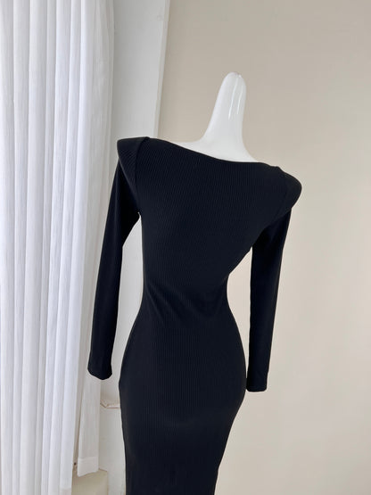 Elegante vestido negro de manga larga, vestido de cumpleaños ED01184