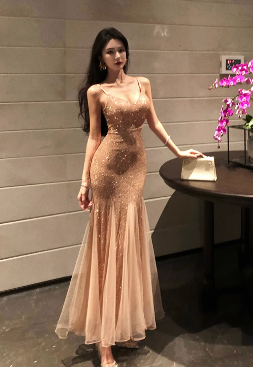 Vestido de fiesta francés retro de malla con lentejuelas ED01187