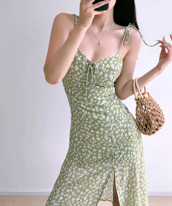 Vestido de tirantes con estampado francés ED01191