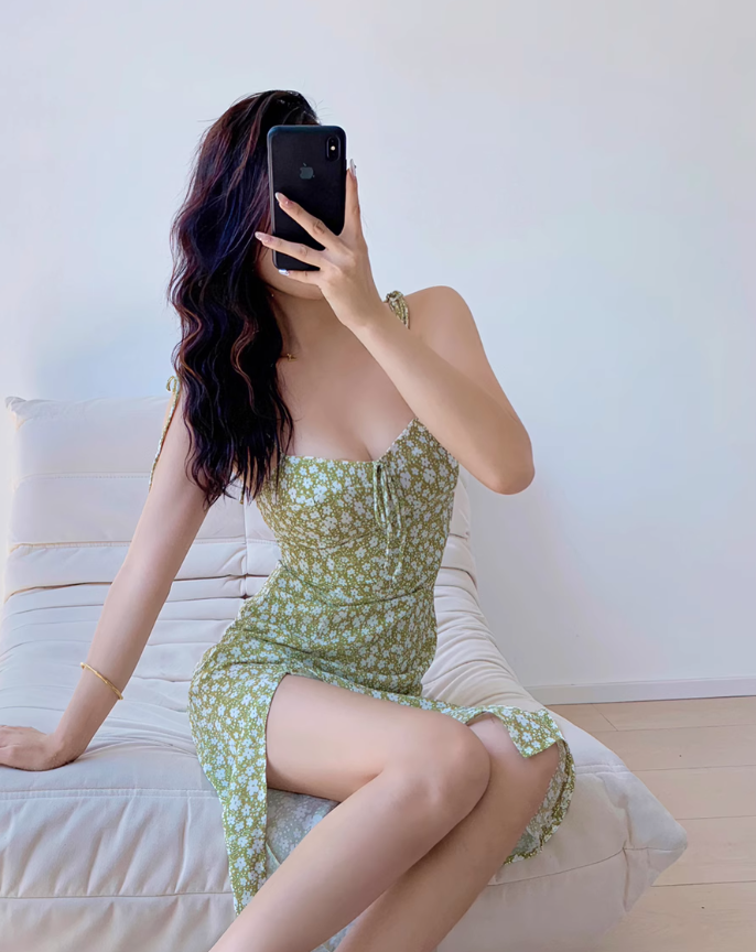 Vestido de tirantes con estampado francés ED01191