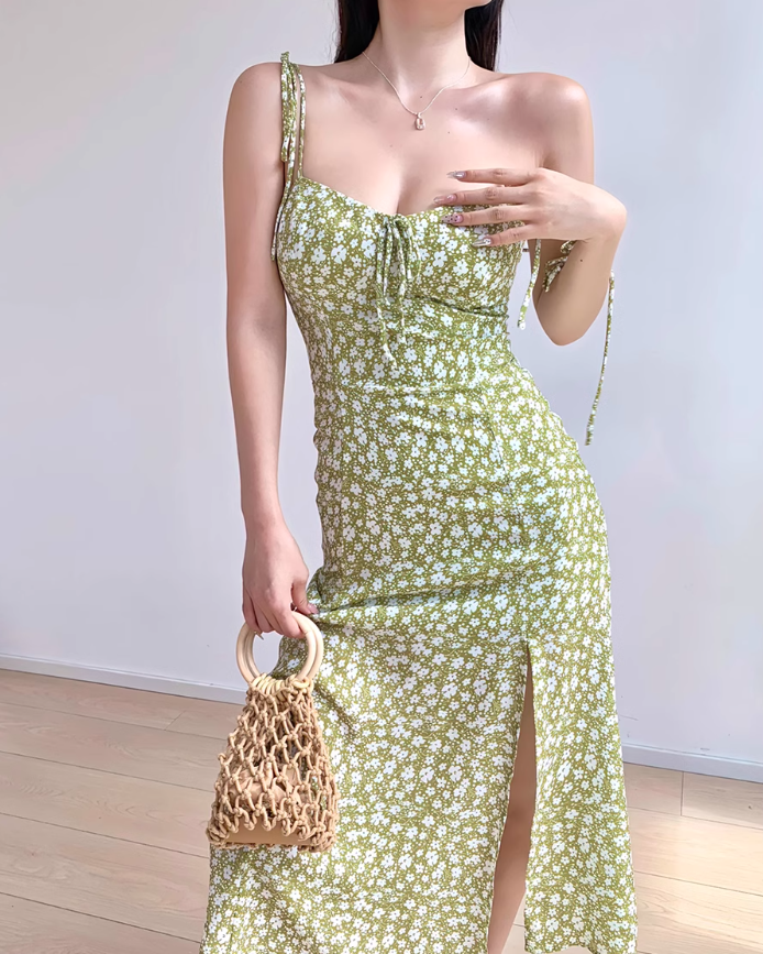 Vestido de tirantes con estampado francés ED01191