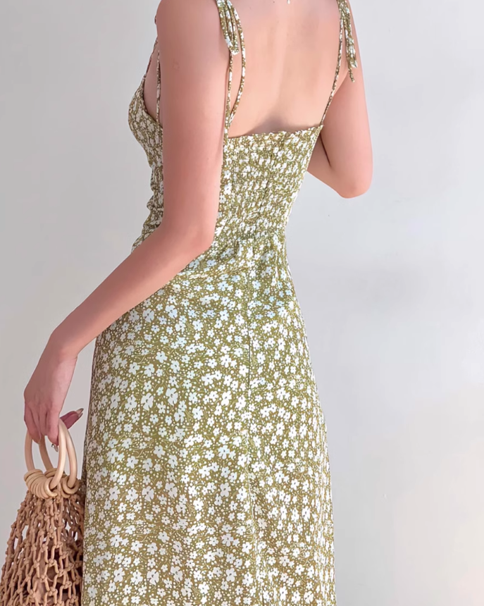 Vestido de tirantes con estampado francés ED01191