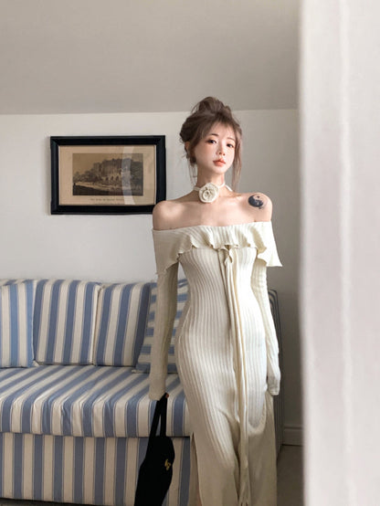 Vestido francés de manga larga con hombros descubiertos ED01192
