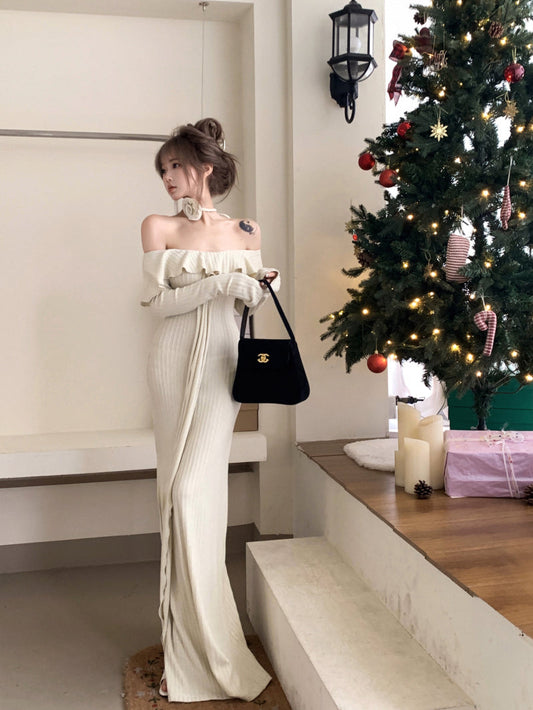 Vestido francés de manga larga con hombros descubiertos ED01192
