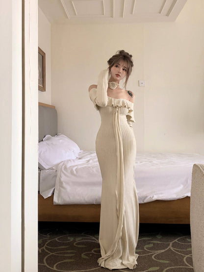 Vestido francés de manga larga con hombros descubiertos ED01192
