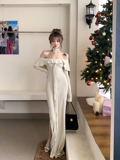 Vestido francés de manga larga con hombros descubiertos ED01192