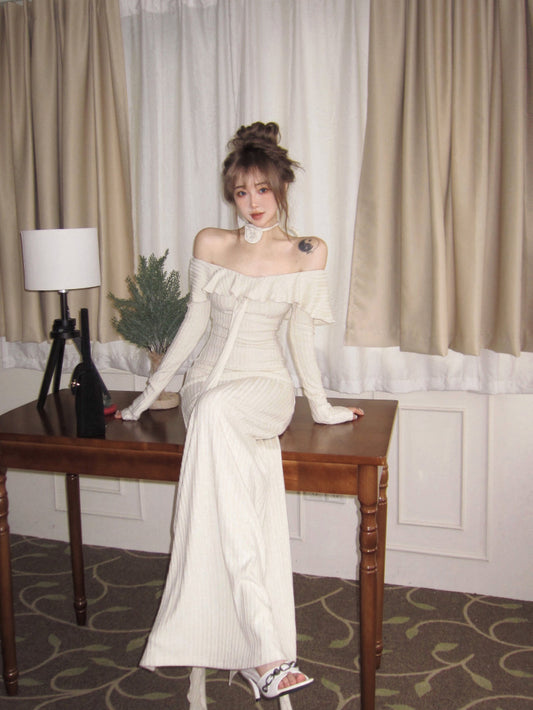 Vestido francés de manga larga con hombros descubiertos ED01192