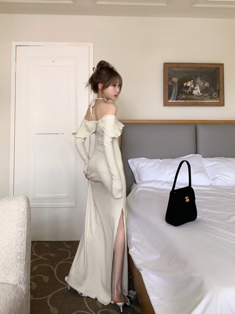 Vestido francés de manga larga con hombros descubiertos ED01192