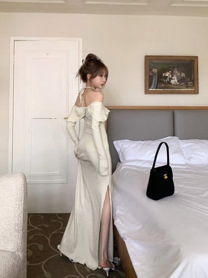 Vestido francés de manga larga con hombros descubiertos ED01192