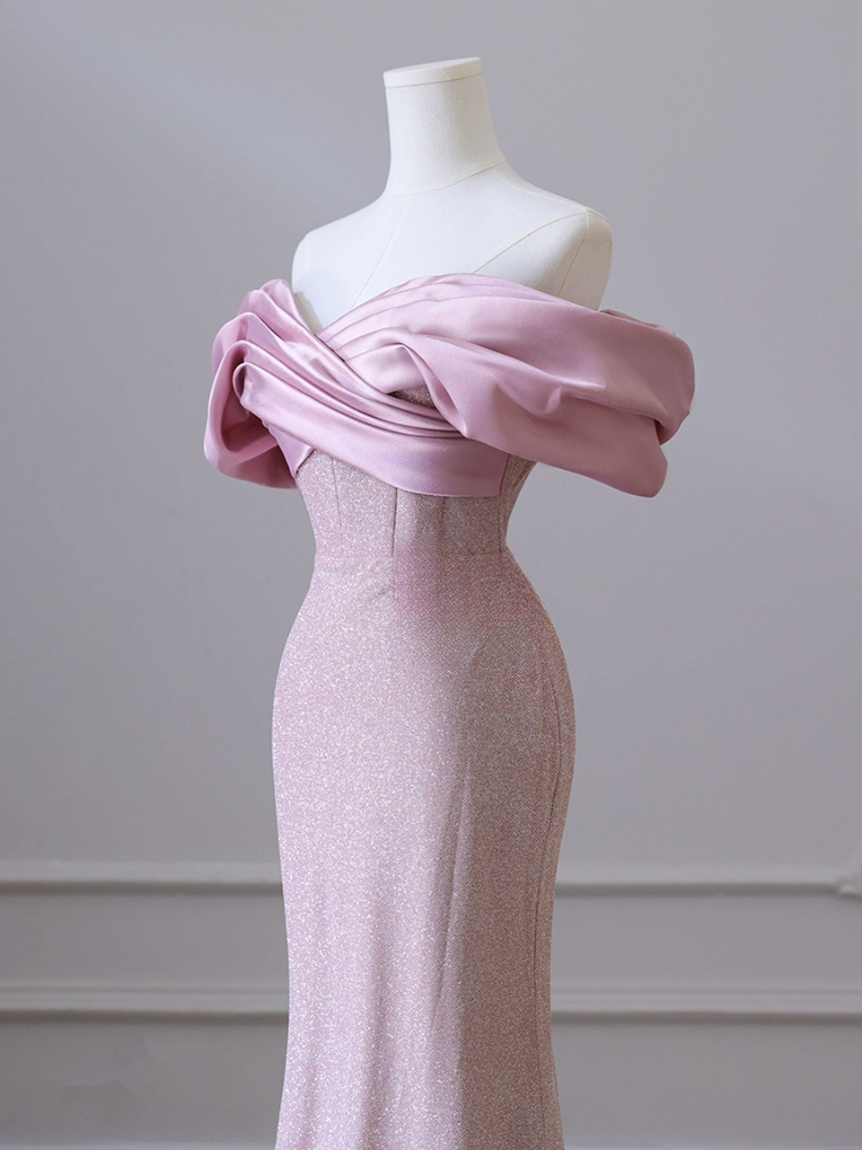 Vestido de fiesta largo con hombros descubiertos y corte sirena rosa, vestido de fiesta formal rosa ED01208