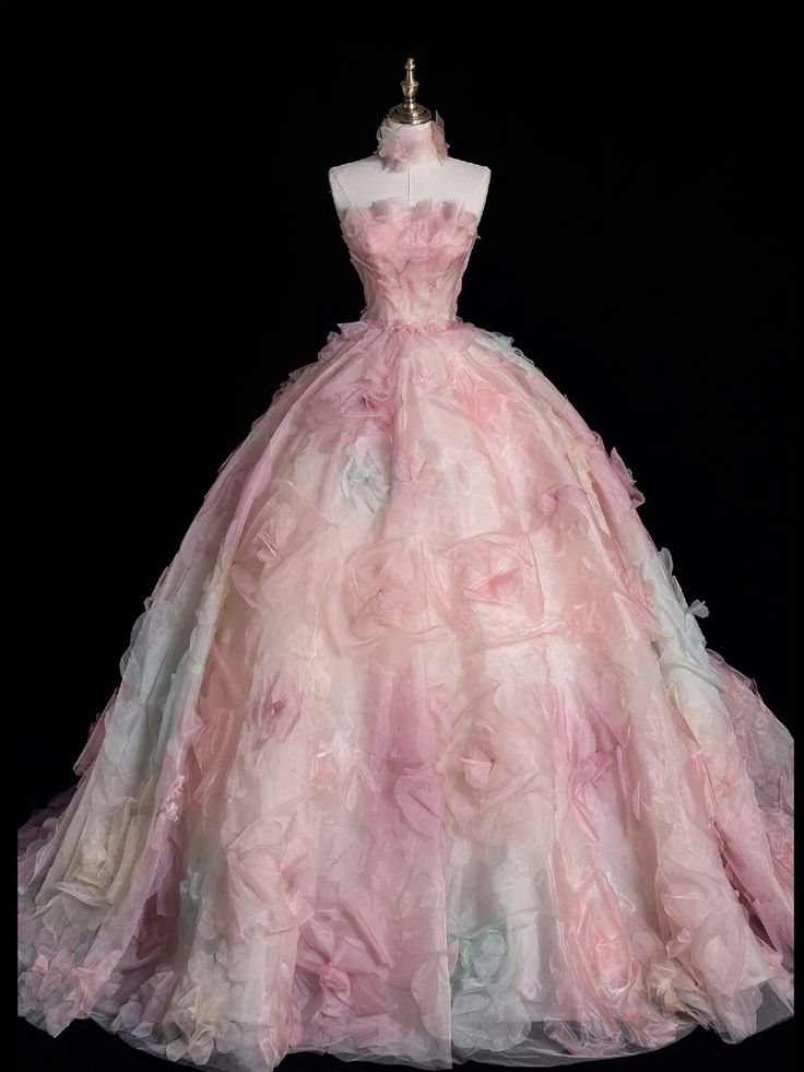 Vestido de fiesta largo de tul rosa sin tirantes, corte A, vestido formal dulce rosa ED01216