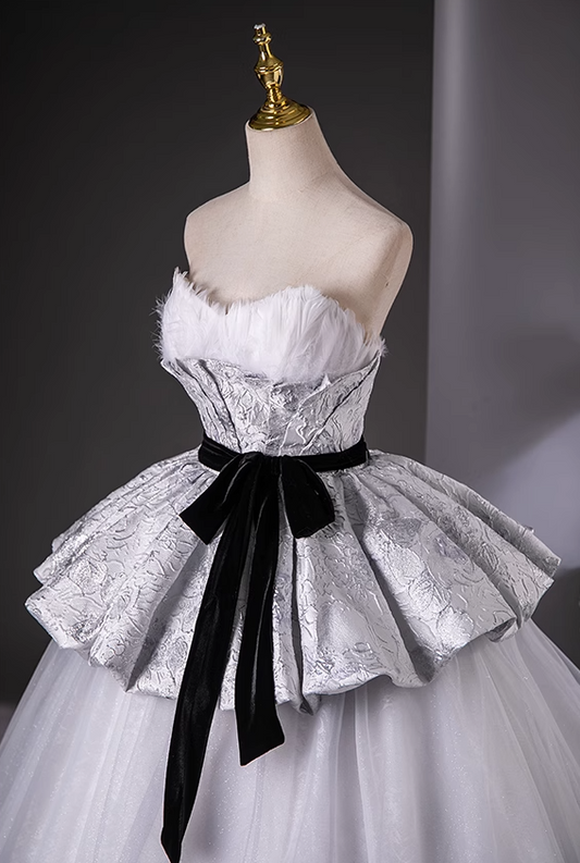 Vestido de fiesta largo de satén y tul con escote corazón, corte en A, color gris plateado, vestido formal en gris plateado ED01217