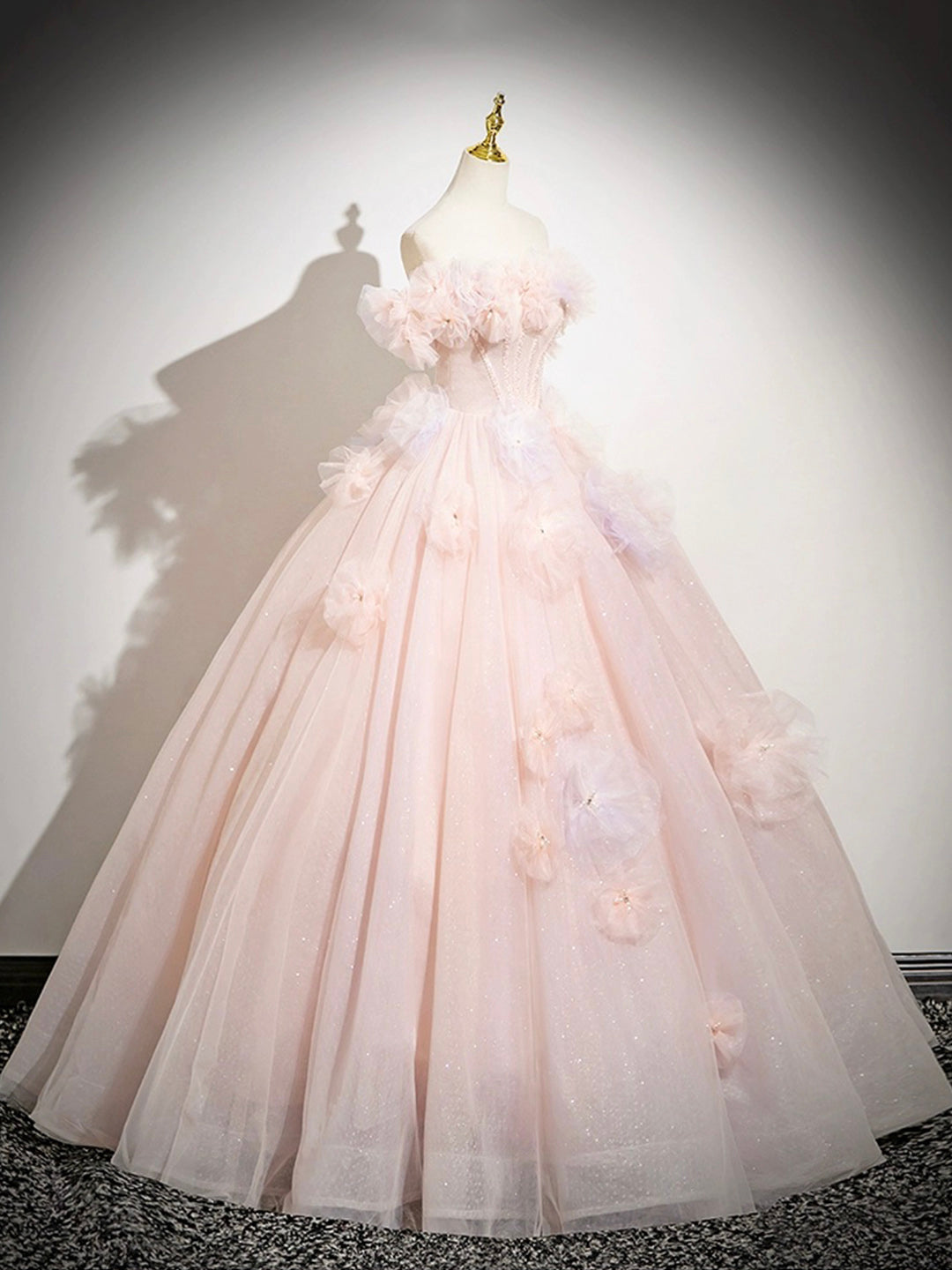 Vestido de fiesta largo de tul rosa con hombros descubiertos y corte en A, precioso vestido de noche para quinceañeras ED01222