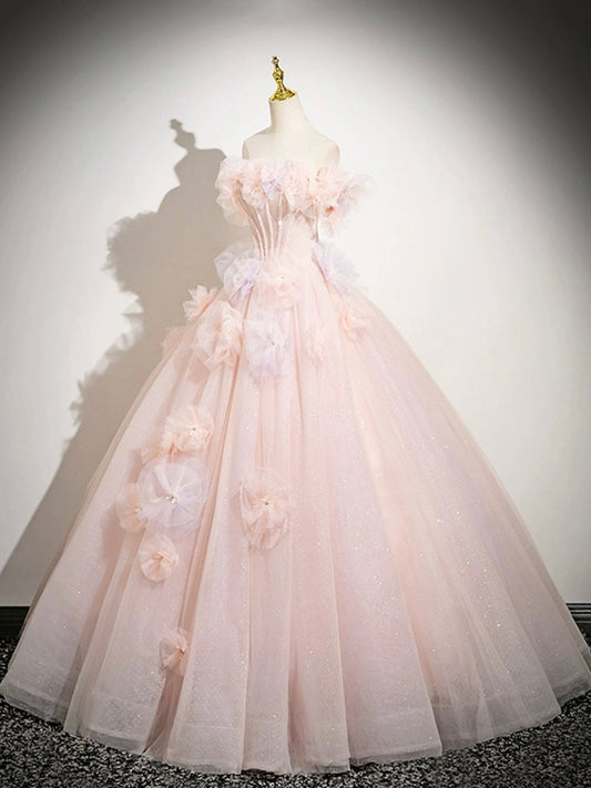 Vestido de fiesta largo de tul rosa con hombros descubiertos y corte en A, precioso vestido de noche para quinceañeras ED01222
