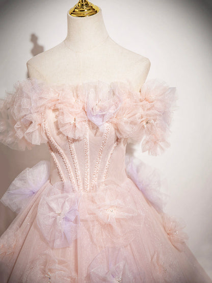 Vestido de fiesta largo de tul rosa con hombros descubiertos y corte en A, precioso vestido de noche para quinceañeras ED01222
