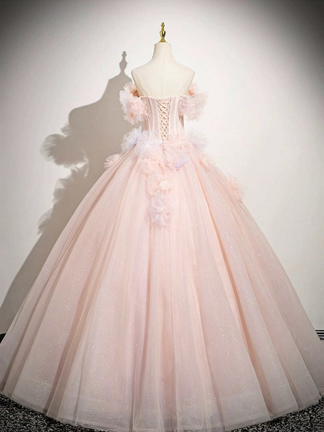 Vestido de fiesta largo de tul rosa con hombros descubiertos y corte en A, precioso vestido de noche para quinceañeras ED01222