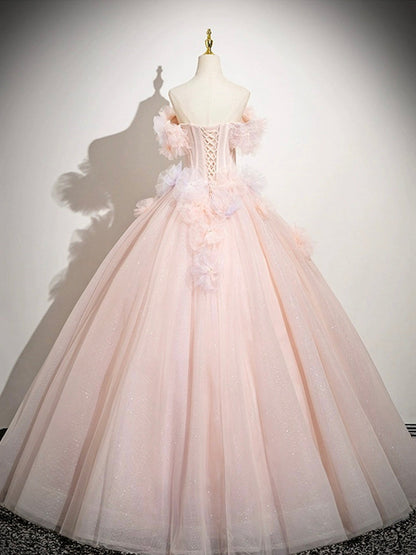 Vestido de fiesta largo de tul rosa con hombros descubiertos y corte en A, precioso vestido de noche para quinceañeras ED01222