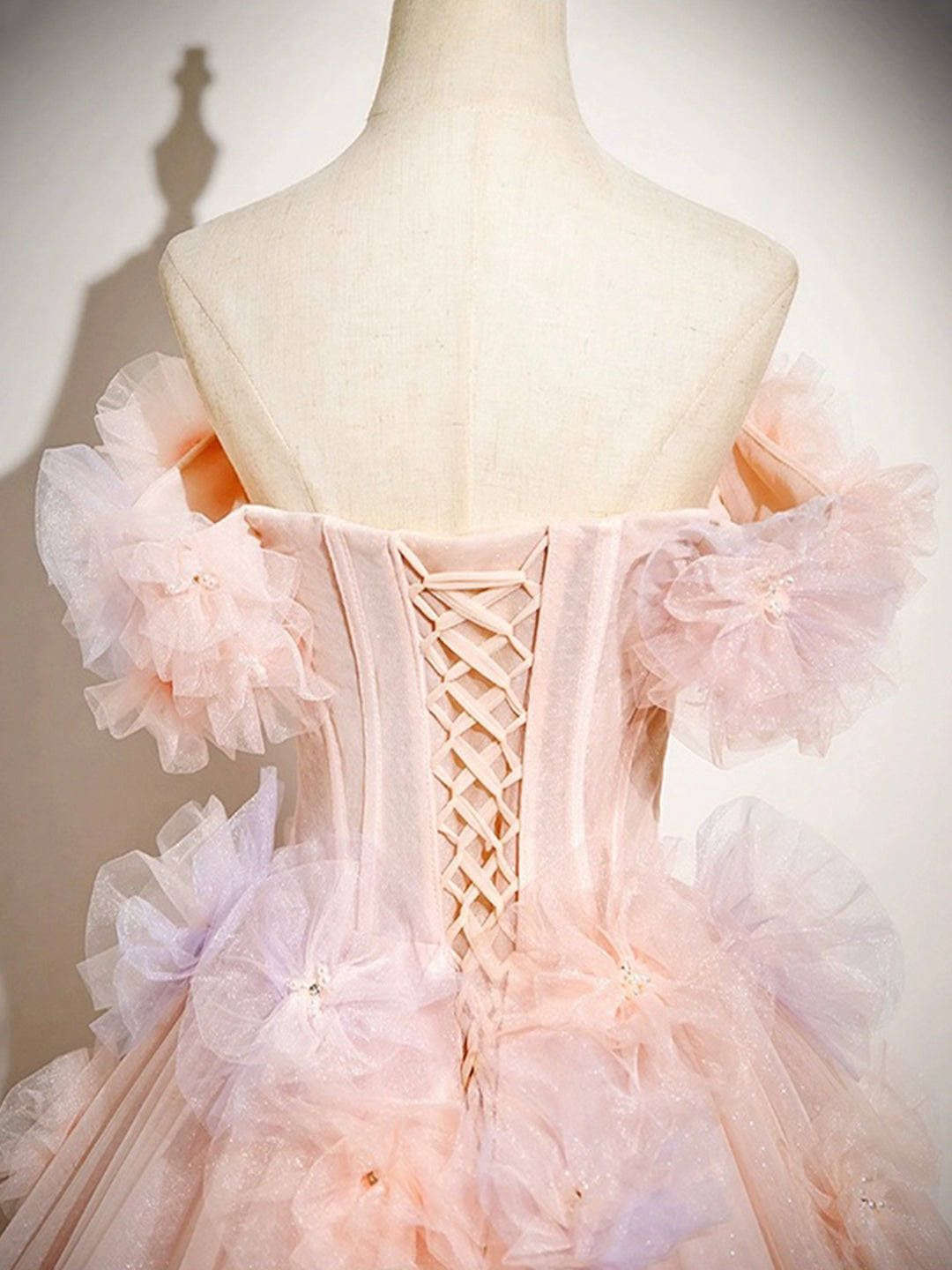 Vestido de fiesta largo de tul rosa con hombros descubiertos y corte en A, precioso vestido de noche para quinceañeras ED01222