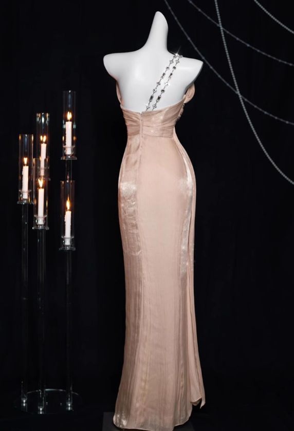 Vestido de fiesta largo de satén con un solo hombro, vestido formal ED01239