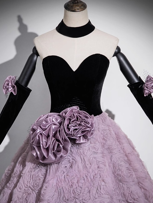 Vestido de fiesta largo de tul y terciopelo con escote en forma de corazón, corte A, para quinceañeras ED01241