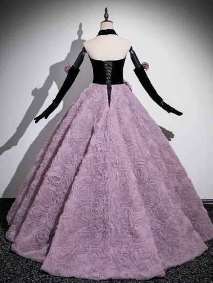 Vestido de fiesta largo de tul y terciopelo con escote en forma de corazón, corte A, para quinceañeras ED01241