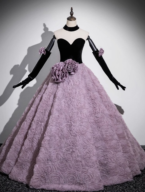 Vestido de fiesta largo de tul y terciopelo con escote en forma de corazón, corte A, para quinceañeras ED01241