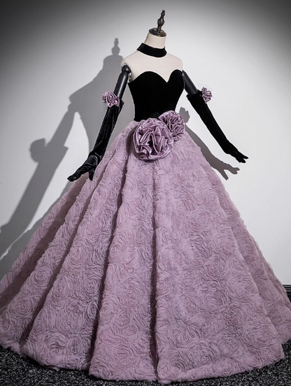 Vestido de fiesta largo de tul y terciopelo con escote en forma de corazón, corte A, para quinceañeras ED01241