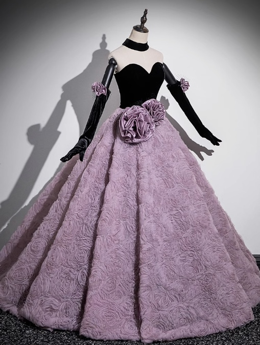 Vestido de fiesta largo de tul y terciopelo con escote en forma de corazón, corte A, para quinceañeras ED01241