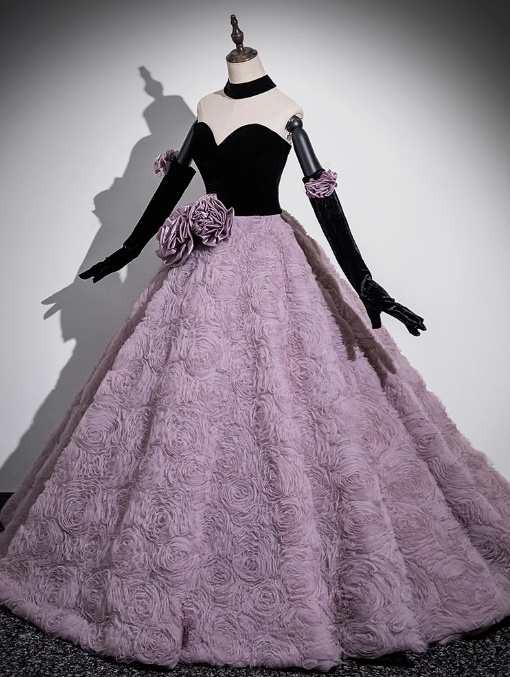 Vestido de fiesta largo de tul y terciopelo con escote en forma de corazón, corte A, para quinceañeras ED01241