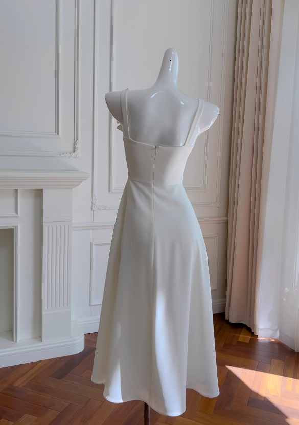 Vestido retro francés con tirantes blancos y flores ED01250
