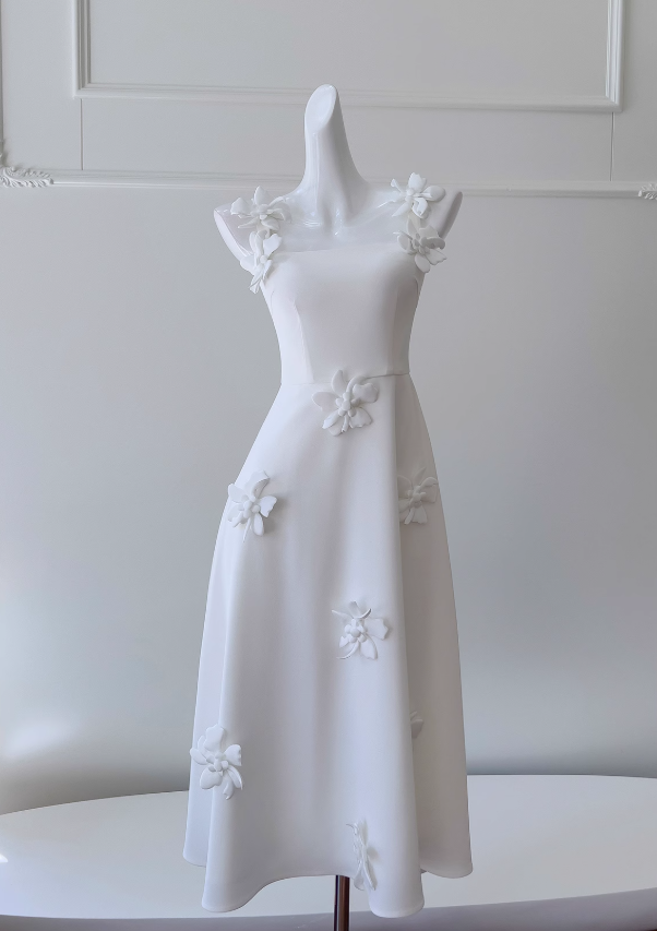 Vestido retro francés con tirantes blancos y flores ED01250
