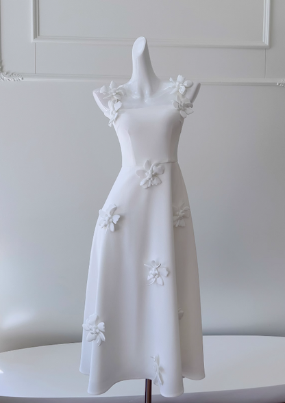Vestido retro francés con tirantes blancos y flores ED01250