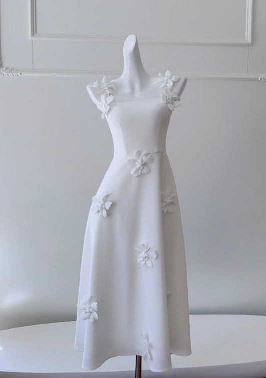 Vestido retro francés con tirantes blancos y flores ED01250