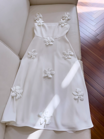 Vestido retro francés con tirantes blancos y flores ED01250