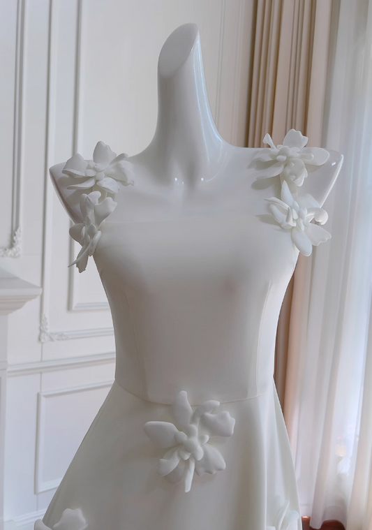 Vestido retro francés con tirantes blancos y flores ED01250