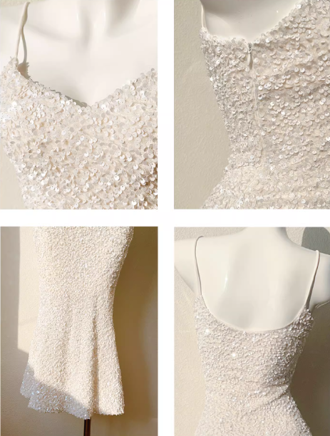 Vestido de fiesta estilo sirena con tirantes y lentejuelas bordadas en champán francés ED01254