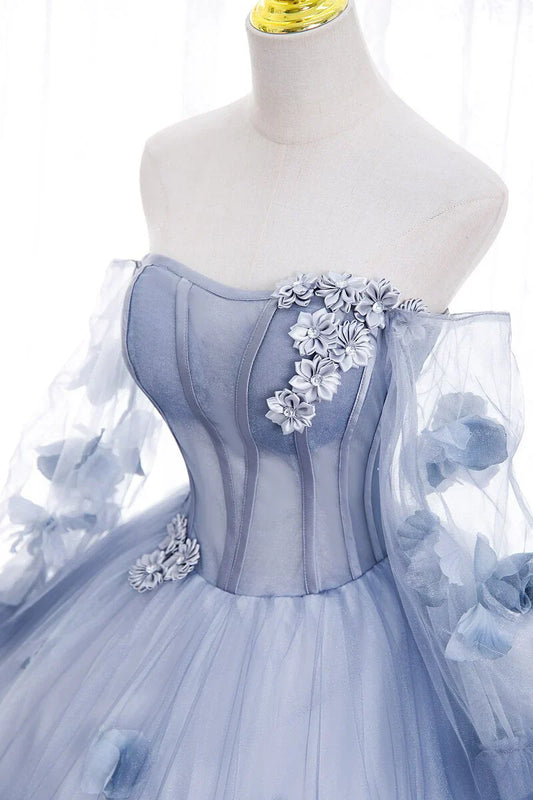 Vestido de fiesta largo de tul con hombros descubiertos y corte en A, elegante vestido formal largo ED01257