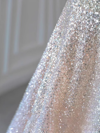 A-line Spaghetti Strap Tulle Sequins Long Prom Dress, Sweet 16 Dress ED01258