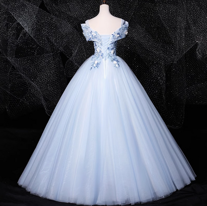 Vestido de fiesta largo de tul con bordado y hombros descubiertos, corte A, elegante vestido formal largo ED01261