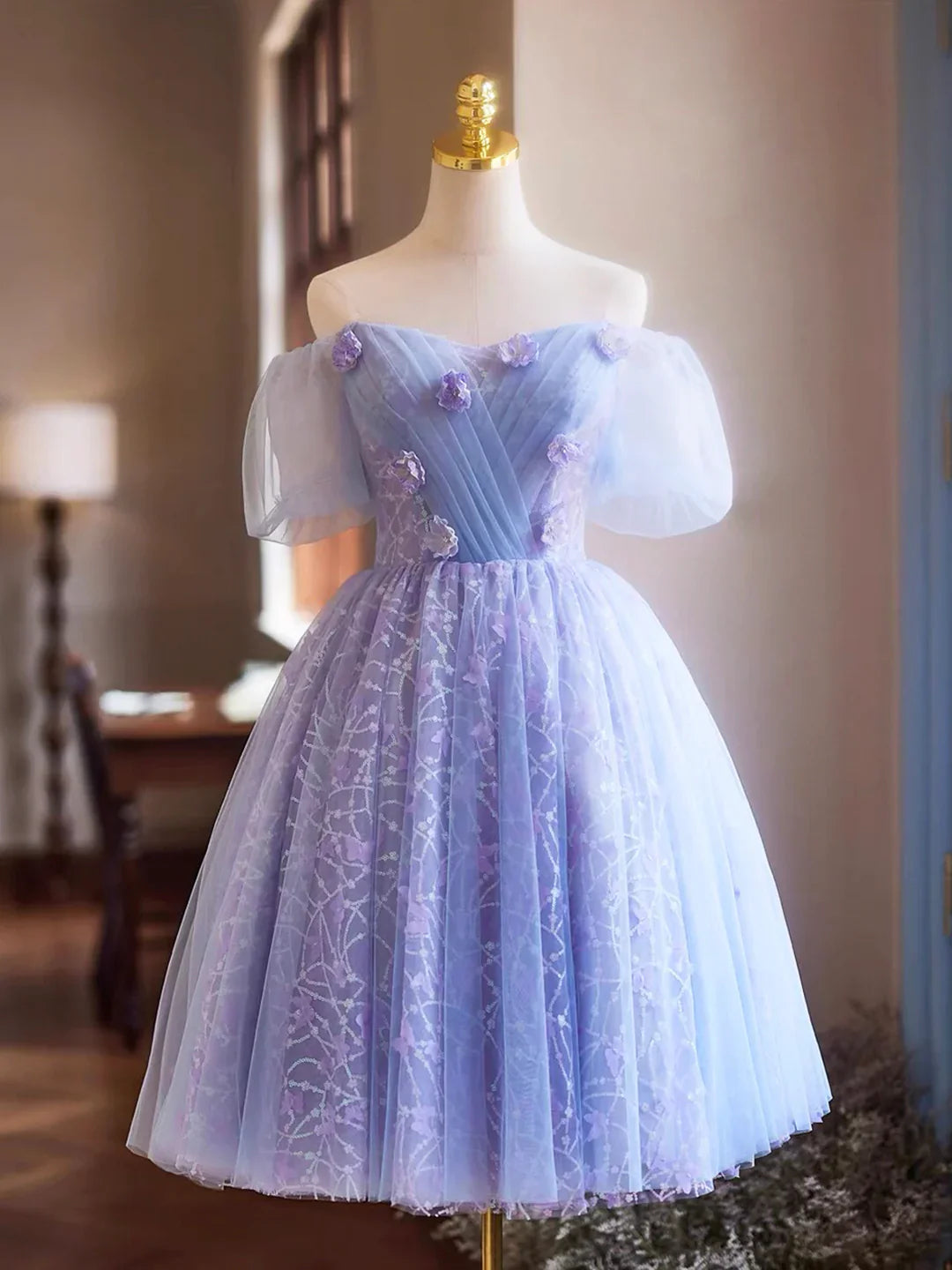 Lavender Appliques Sequins Homecoming Dress, Beautiful A-Line Short Prom Dress ED01327