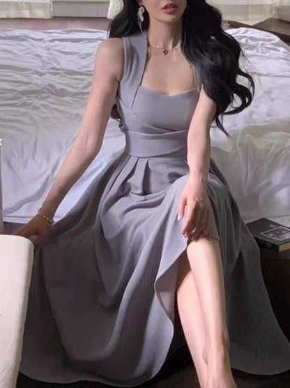 Vestido de fiesta elegante de estilo francés con tirantes blancos, ligero y lujoso, ED0137
