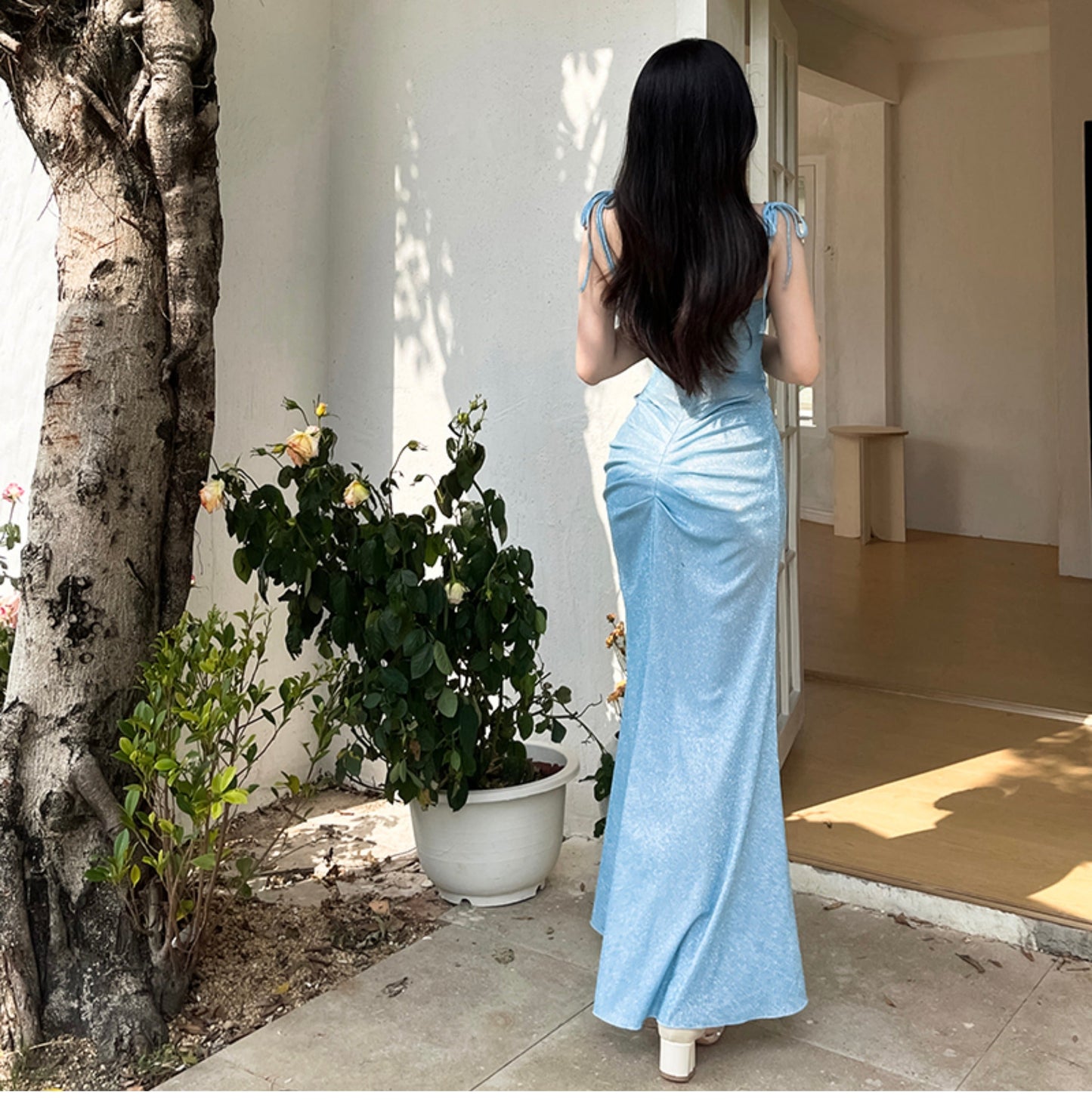 Blue Mermaid Spaghetti Strap Simple Long Prom Dress ED01399