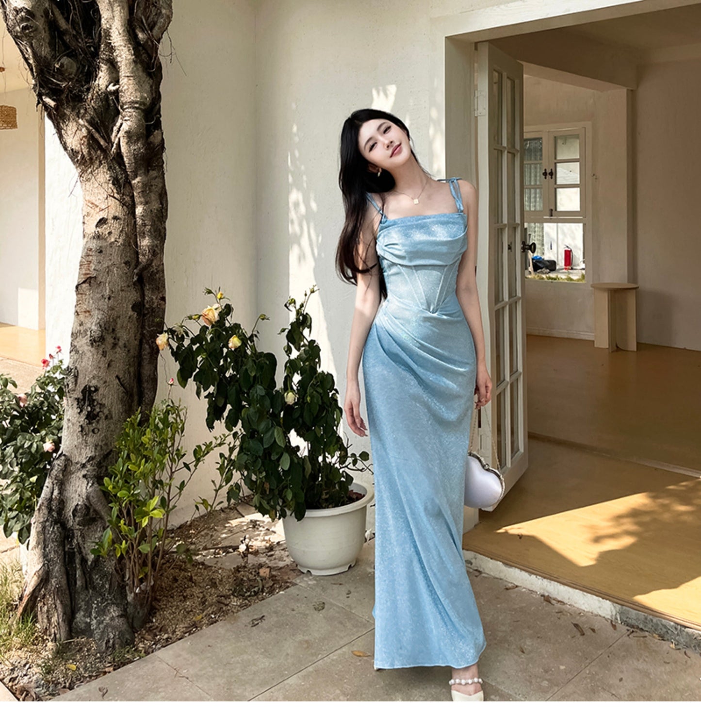 Blue Mermaid Spaghetti Strap Simple Long Prom Dress ED01399