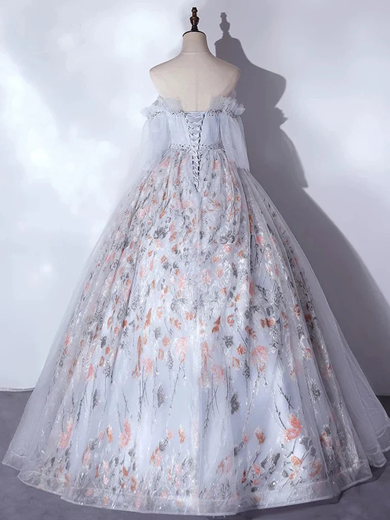 A-Line Tulle Sequin Lace Long Prom Dress, Lace Long Formal Dress ED01400