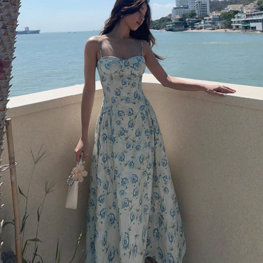 Teal Sweetheart Floral Slip Dress ED01401