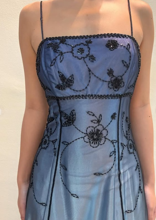 Vintage Blue Gradient Empire Prom Dresses Backless Romantic Beaded Evening Dresses  ED01406