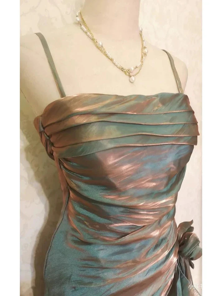 Vintage Spaghetti Straps Chiffon Satin Ruffled Prom Dresses Fairytale Party Dresses ED01410